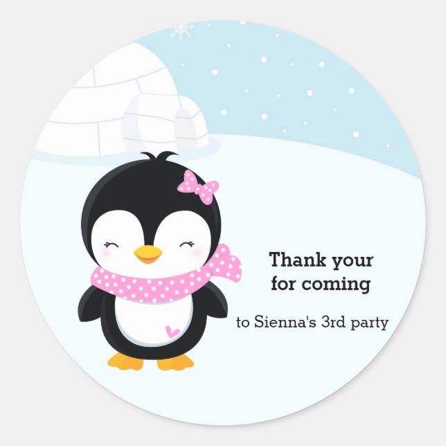 Cute penguin classic round sticker (Front)