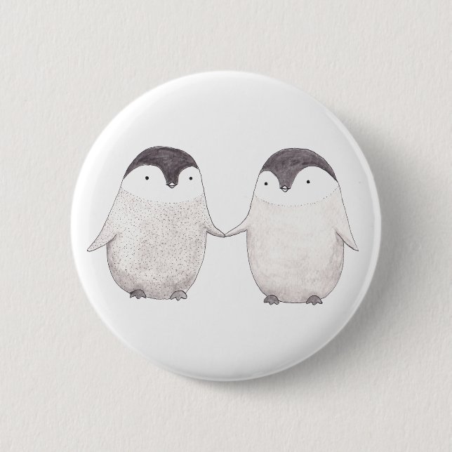 Cute Penguin Couple Button Penguin Love Couple Pin (Front)