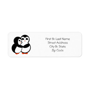 Cute Penguin Couple Hugging Return Address Label