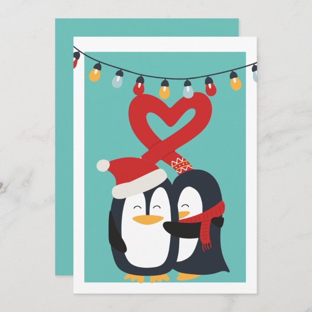Cute Penguin Couple Personalised Christmas Holiday Card (Front/Back)