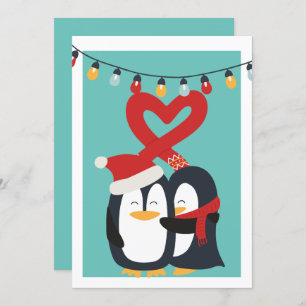Cute Penguin Couple Personalised Christmas Holiday Card