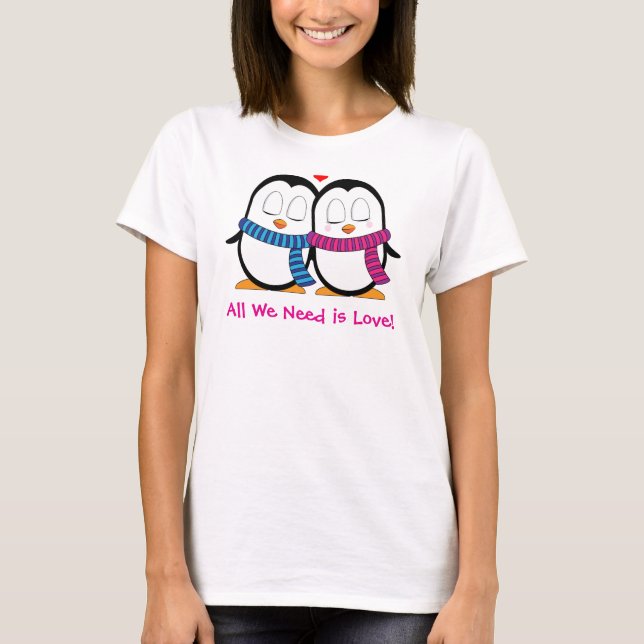 Cute Penguin Couple T-shirt with personalised Text (Front)