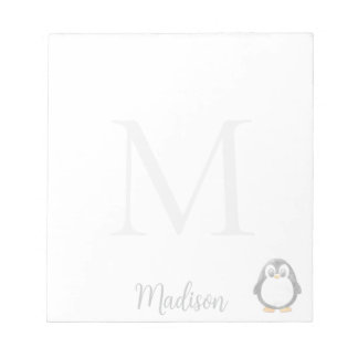 Cute Penguin Custom Name Initial  Notepad