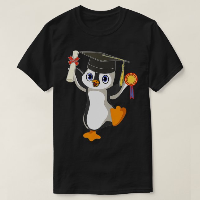 Cute Penguin Dancing Graduation Cap Certificate Fu T-Shirt (Design Front)