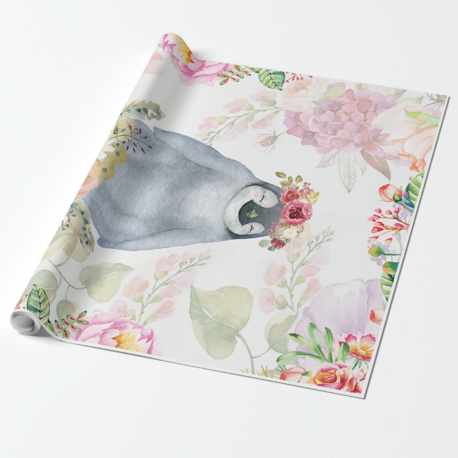 Cute Penguin Daughter Birthday Gift, Love Penguin Wrapping Paper (Unrolled)