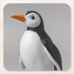 Cute Penguin Design – Adorable Winter Animal Square Paper Coaster