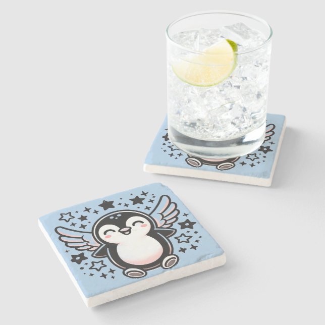 Cute Penguin Dining Stone Coasters (Side)