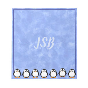 Cute Penguin Drawing Custom Watercolor Initials Notepad