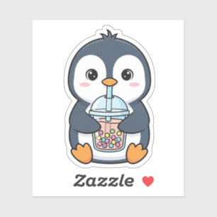 Cute Penguin Drinking Boba Tea Cartoon