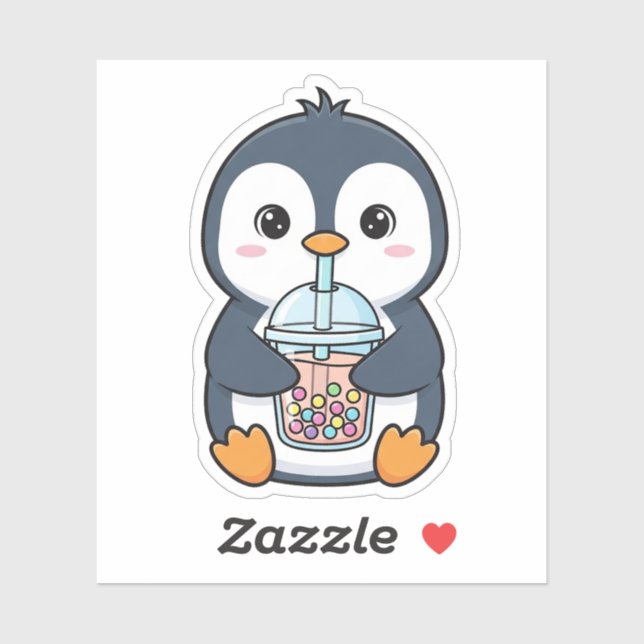 Cute Penguin Drinking Boba Tea Cartoon (Sheet)