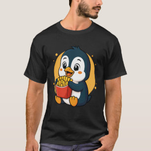 Cute Penguin Eating Fries Funny Kawaii Animal Food T-Shirt