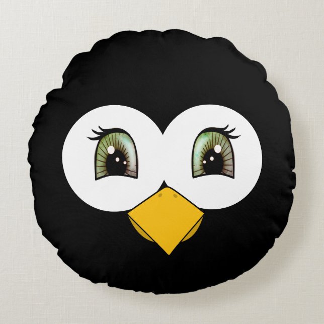 Cute Penguin Face Round Cushion (Front)