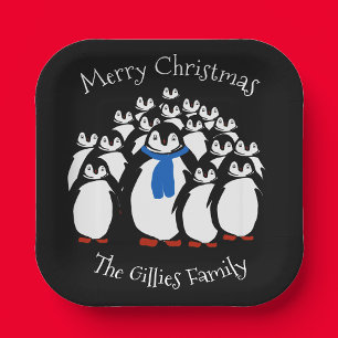 Cute Penguin Family  Christmas Party Plates