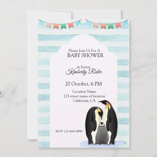 Cute Penguin Family Invitation (Front)