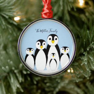 Cute Penguin Family Metal Ornament