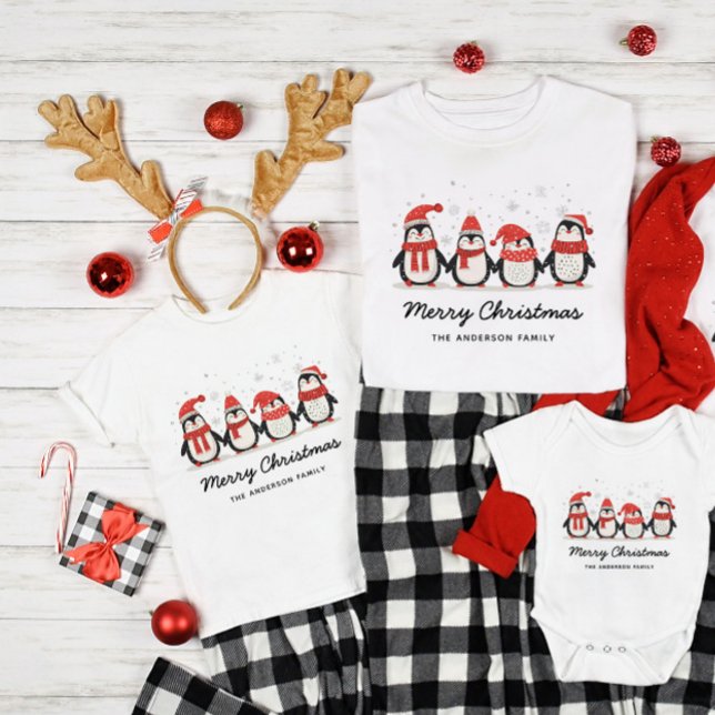 Cute Penguin Family Name Christmas T-Shirt (Creator Uploaded)