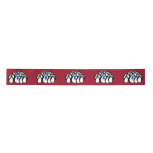 Cute Penguin Family on  Christmas Red Satin Ribbon