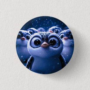 Cute Penguin Family Snowy Winter Night 3 Cm Round Badge