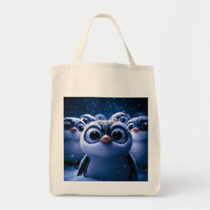 Cute Penguin Family Snowy Winter Night Tote Bag