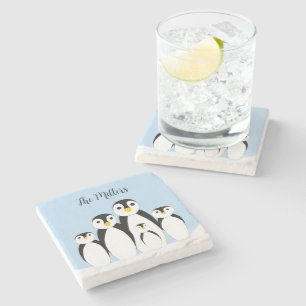 Cute Penguin Family Stone Coaster