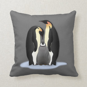 Cute Penguin Family Winter Pillow