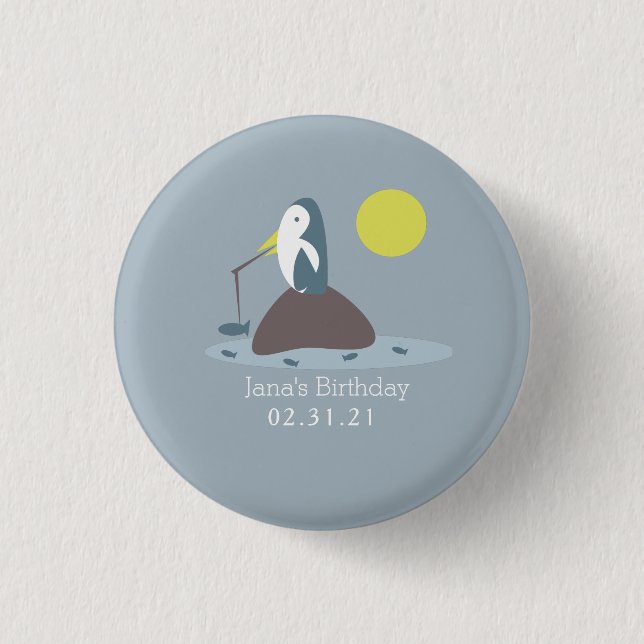 Cute Penguin Fishing Birthday Party 3 Cm Round Badge (Front)