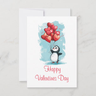 cute penguin for valentine's day thank you card