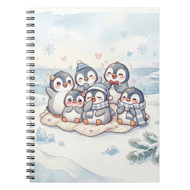 Cute Penguin Friends Spiral Notebook (Front)