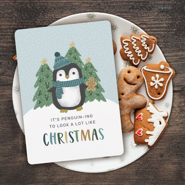 Cute Penguin Funny Penguin-ing Christmas  Holiday Card (Creator Uploaded)