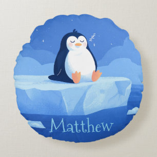 Cute Penguin Gift, Personalized Penguin Round Cushion