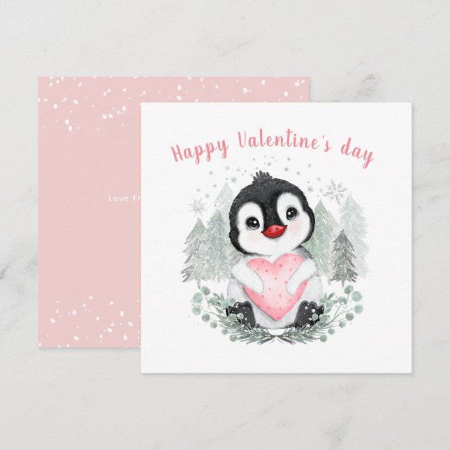 Cute Penguin Girl 1st Valentine's day Square Card (Front/Back)