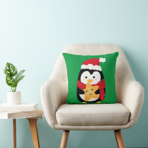 Cute penguin Green Christmas theme kids Cushion