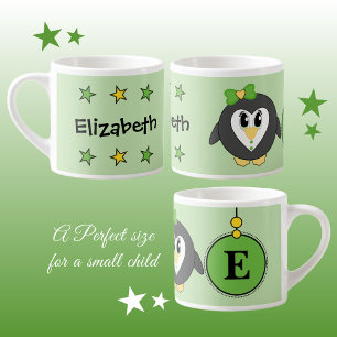 Cute penguin green yellow with stars child's espresso cup