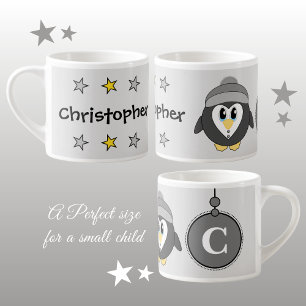Cute penguin grey yellow with stars child's espresso cup