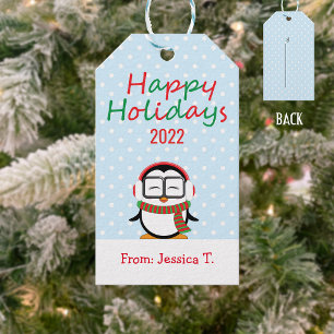 Cute Penguin Happy Holidays Gift Tag