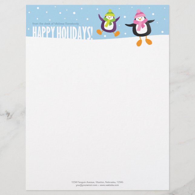 Cute Penguin Happy Holidays Novelty Letterhead (Front)