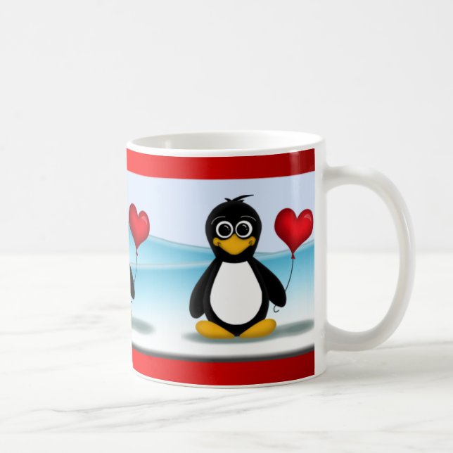 Cute Penguin Heart Balloon Valentine's Day Mug (Right)