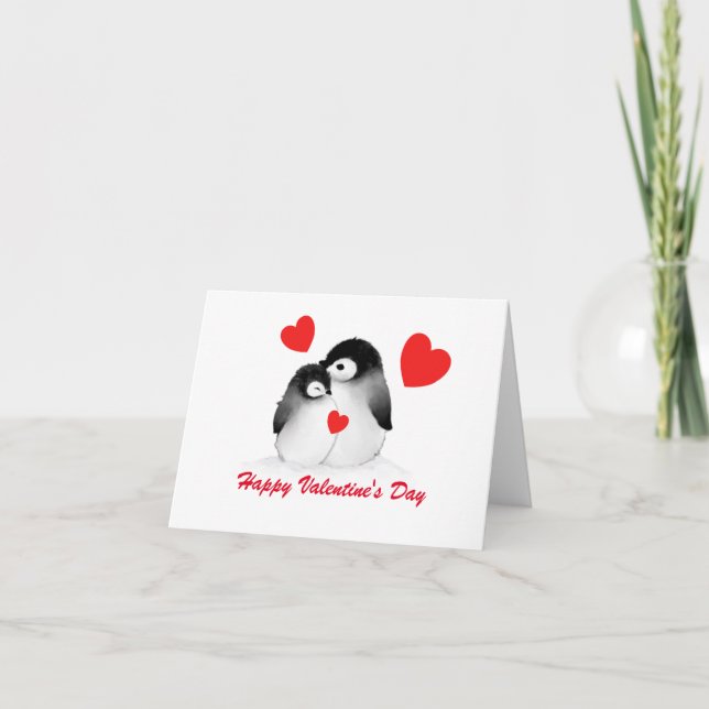 Cute Penguin Heart Valentine's Day Card (Front)