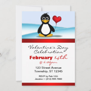 Cute Penguin Heart Valentine's Day Invitations