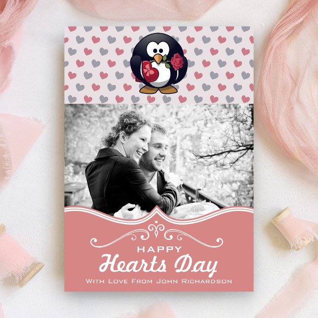 Cute Penguin Hearts | Custom Photo Valentine's Day Invitation (Creator Uploaded)