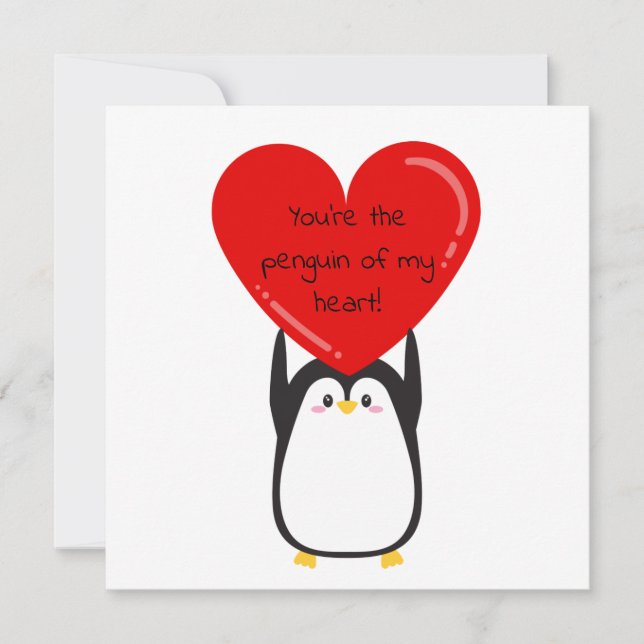 Cute penguin holding a big red heart - square card (Front)