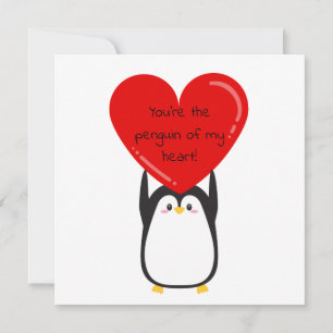 Cute penguin holding a big red heart - square card