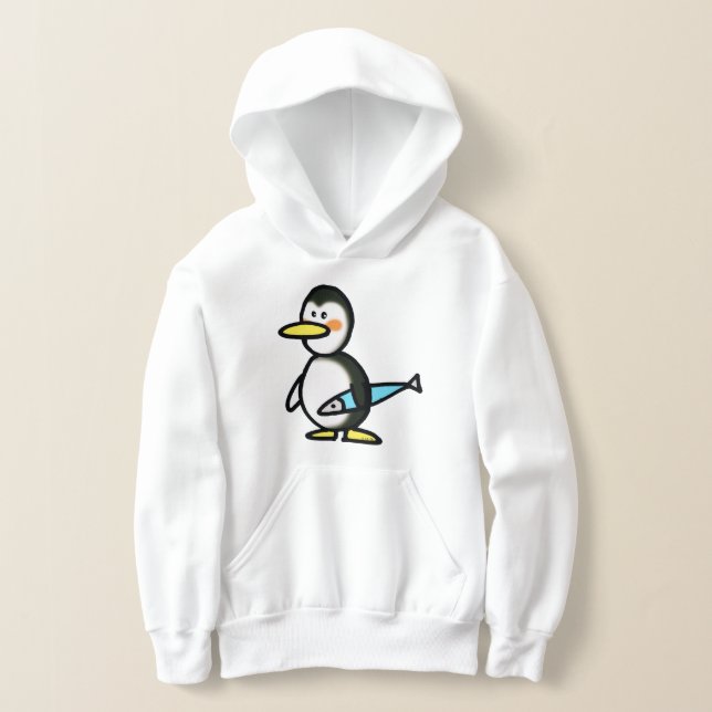 Cute Penguin Holding a Blue Fish (Laydown)