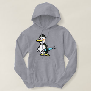 Cute Penguin Holding a Blue Fish Hoodie