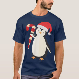 Cute Penguin Holding A Candy Cane Christmas Animal T-Shirt
