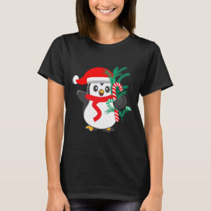 Cute Penguin Holding A Candy Cane Christmas Animal T-Shirt