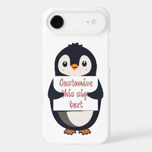 Cute penguin holding a sign for personalised text