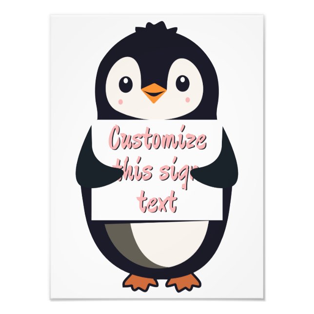 Cute penguin holding a sign for personalized text (Front)