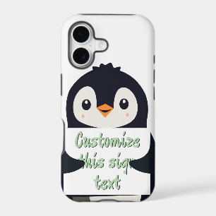 Cute penguin holding a sign for personalized text