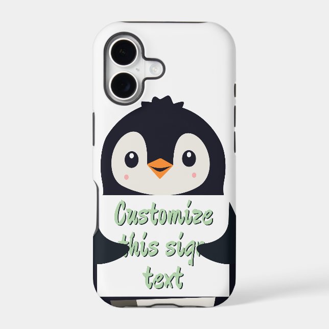 Cute penguin holding a sign for personalized text (Back)